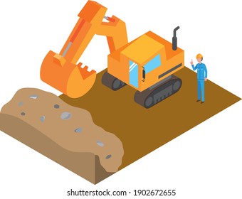 Worksite shovel car and workers