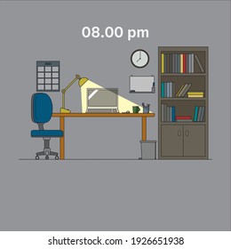 Workspace at 8 am. and 8 pm. Something changes and something not.