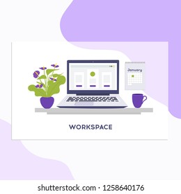 Workspace, analytics, optimization, management. Modern vector illustration concept, isolated on white background