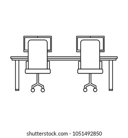 workspace armchairs table and computers view back