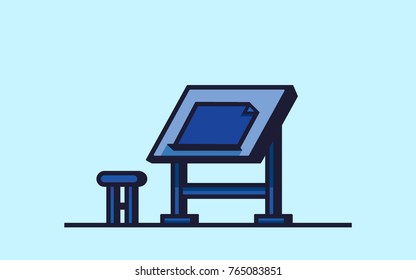Workspace blueprint table workplace flat illustration