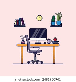 Workspace Cartoon. Study Desk Drawing.