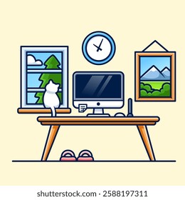 Workspace Cartoon Vector Icon Illustration. Technology Object Icon Concept Isolated Premium Vector. Flat Cartoon Style