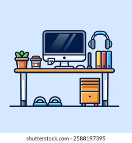 Workspace Cartoon Vector Icon Illustration. Technology Object Icon Concept Isolated Premium Vector. Flat Cartoon Style