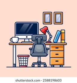 Workspace Cartoon Vector Icon Illustration. Technology Object Icon Concept Isolated Premium Vector. Flat Cartoon Style
