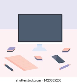 Workspace, computer, assets! Minimalism design. Feel free for download!