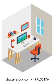 workspace computer desk isometric design