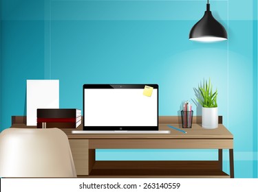 workspace with computer on home or studio vector