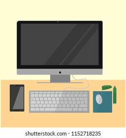 Workspace and computer vector illustration 