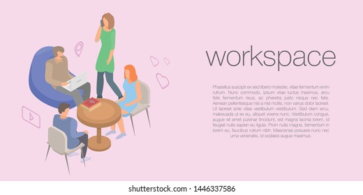 Workspace concept banner. Isometric illustration of workspace vector concept banner for web design
