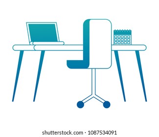 workspace desk chair computer and calendar