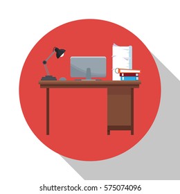 workspace desk laptop lamp book documents