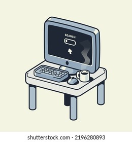 Workspace Desktop Icon Vector Illustration. Technology vector cartoon style.