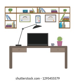 workspace, desktop, office on a white background