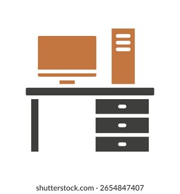 Espacio de trabajo de color de doble tono, mini icono de ilustración. uso para concepto moderno, impresión, interfaz de usuario, kit de UX, Web y desarrollo de App. Vector relacionado con el trabajo a distancia, trabajo desde casa.