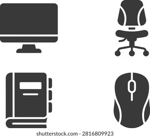 Workspace Essentials Computer, Chair, Notebook, and Mouse on a Modern Desk Setup