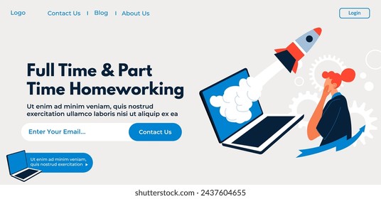 Workspace and establish consistent routine for optimal productivity. Full and part time homeworking. Comfortable and personalized home office. Website landing page, internet site. Vector in flat style