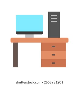 Arbeitsbereich, flache Farbe, Mini-Illustrationssymbol. Nutzung für modernes Konzept, Print, UI, UX-Kit, Web- und App-Entwicklung. Vektor in Bezug auf Remote-Arbeit, Arbeit von zu Hause.