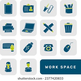 Workspace flat icon collections. Workspace doodle set icon.
