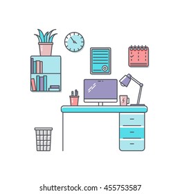Workspace flat lineart vector illustration