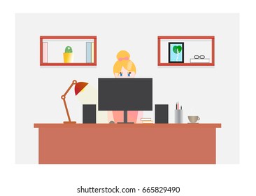Workspace of  Freelancer, Designer, Working Developer, Programmer, System Administrator with desk and stationery. Workspace vector illustration