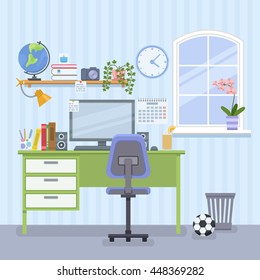 Workspace for freelancer in flat style. Home room with workplace. Vector illustration