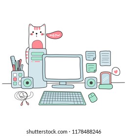 Workspace hand drawn style.Vector illustration design.