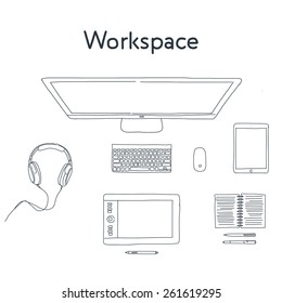Workspace Hand Drawn Vector  Sketch