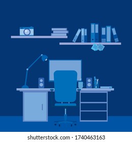 Workspace At Home Flat Design