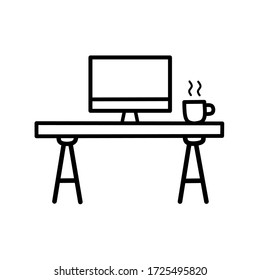 Workspace at home icon outline, on white background. Vector