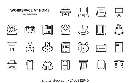 workspace at home Icons Pack. Line icons set. Flat icon collection set. Simple vector icons my figs design