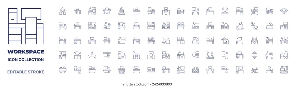 Workspace icon collection. Thin line icon. Editable stroke. Editable stroke. Workspace icons for web and mobile app.