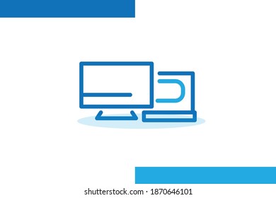 Workspace icon, Devices flat line icons set vector illustrations. Computer Accessories Outline minimal signs for electronic store. Pixel perfect