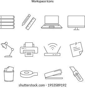 icono de área de trabajo aislado en fondo blanco del trabajo de la colección home. icono de área de trabajo símbolo de área de trabajo lineal de línea delgada símbolo de área de trabajo lineal para logo, web, app, UI. símbolo simple.  conjunto de iconos. 