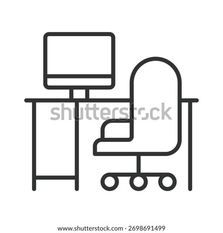 Workspace icon in line design. workspace, hybrid work, office, desk, technology, productivity, balance on white background vector. Workspace editable stroke icon