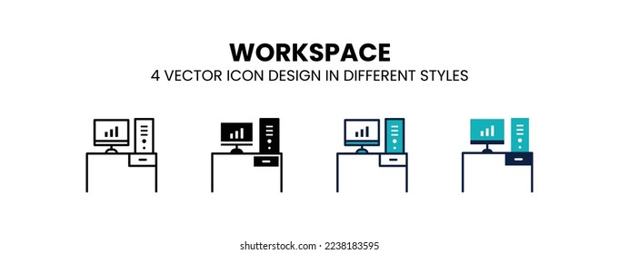 Workspace icon in outline, thin line, solid, filled and flat style. Vector illustration of two colored and black workspace vector icons designs can be used for mobile, ui, web