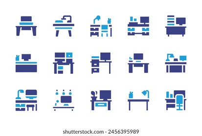 Workspace icon set. Duotone color. Vector illustration. Containing workspace, desk, workplace, overwork, studio, computer.
