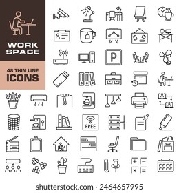 Conjunto de iconos de Espacio de trabajo. Estilo lineal.