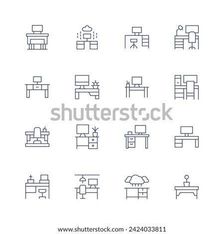Workspace icon set. Thin line icon. Editable stroke. Containing teacherdesk, workplace, desk, office, computer, worktable, workspace, coworking.