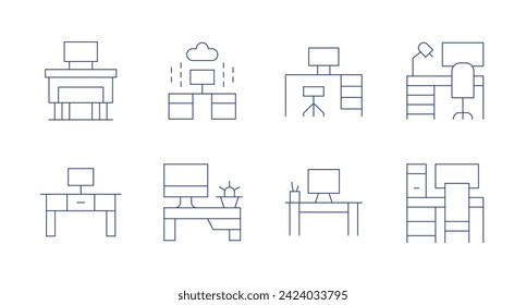 Workspace icons. Editable stroke. Containing teacherdesk, workplace, desk, office, workspace.