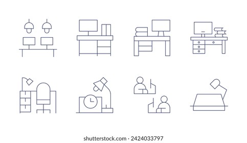 Workspace icons. Editable stroke. Containing coworkingspace, office, workplace, desk, workspace, working.