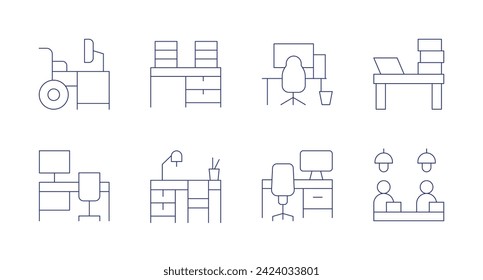Workspace icons. Editable stroke. Containing workplace, desk, workspace, coworking, office.