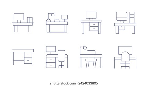 Workspace icons. Editable stroke. Containing desk, workspace.