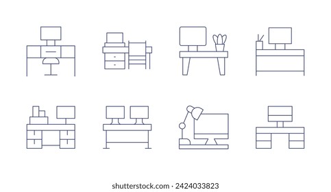 Workspace icons. Editable stroke. Containing desk, workplace, workspace.