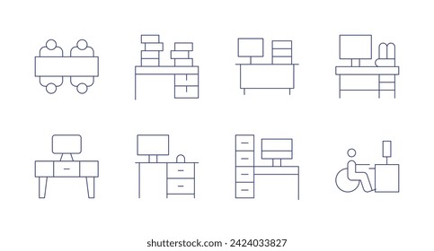 Workspace icons. Editable stroke. Containing deskarrangement, overwork, desk, workspace.