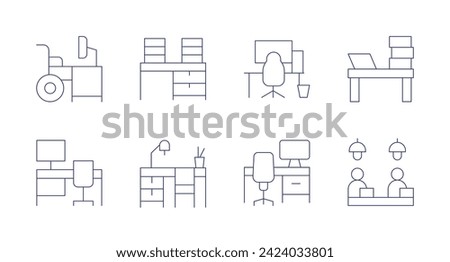 Workspace icons. Editable stroke. Containing workplace, desk, workspace, coworking, office.