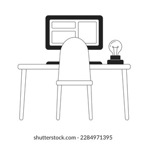 Workspace for idea generator monochrome flat vector object. Editable black and white icon. Full sized element. Simple thin line art spot illustration for web graphic design and animation