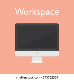 Workspace Illustration with Computer for Work