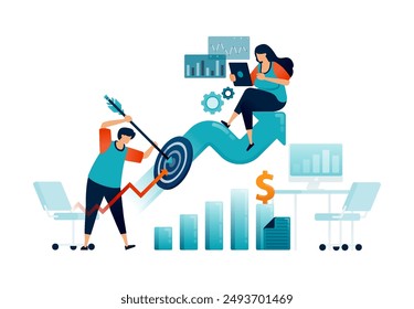 Workspace illustration of ensure companies financial and investment targets achieved with profits. Can be used for landing pages, websites, mobile apps, posters, flyers