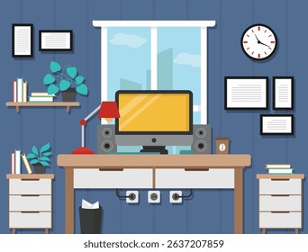Workspace Interior concept in Flat design